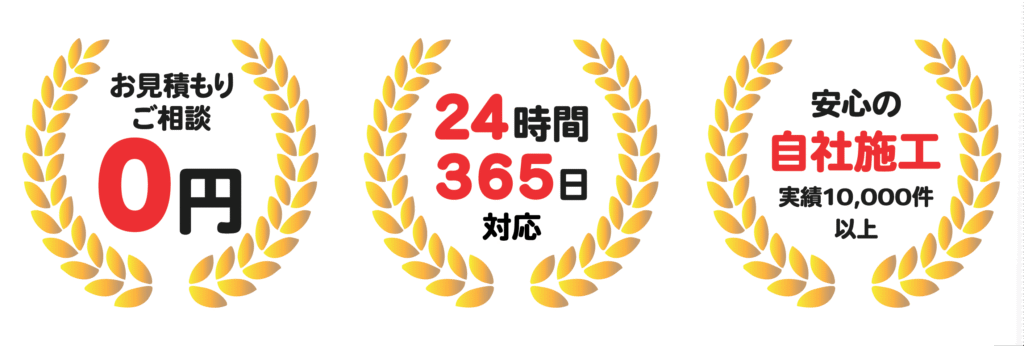 安心の理由
お見積もり・ご相談完全無料
24時間365日深夜・早朝も即日施工
安心の自社職人が責任を持って工事